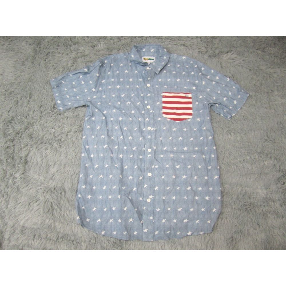 Tipsey Elves Shirt Mens Large Blue Button Down Casual Collared Short Sleeve - Picture 1 of 8